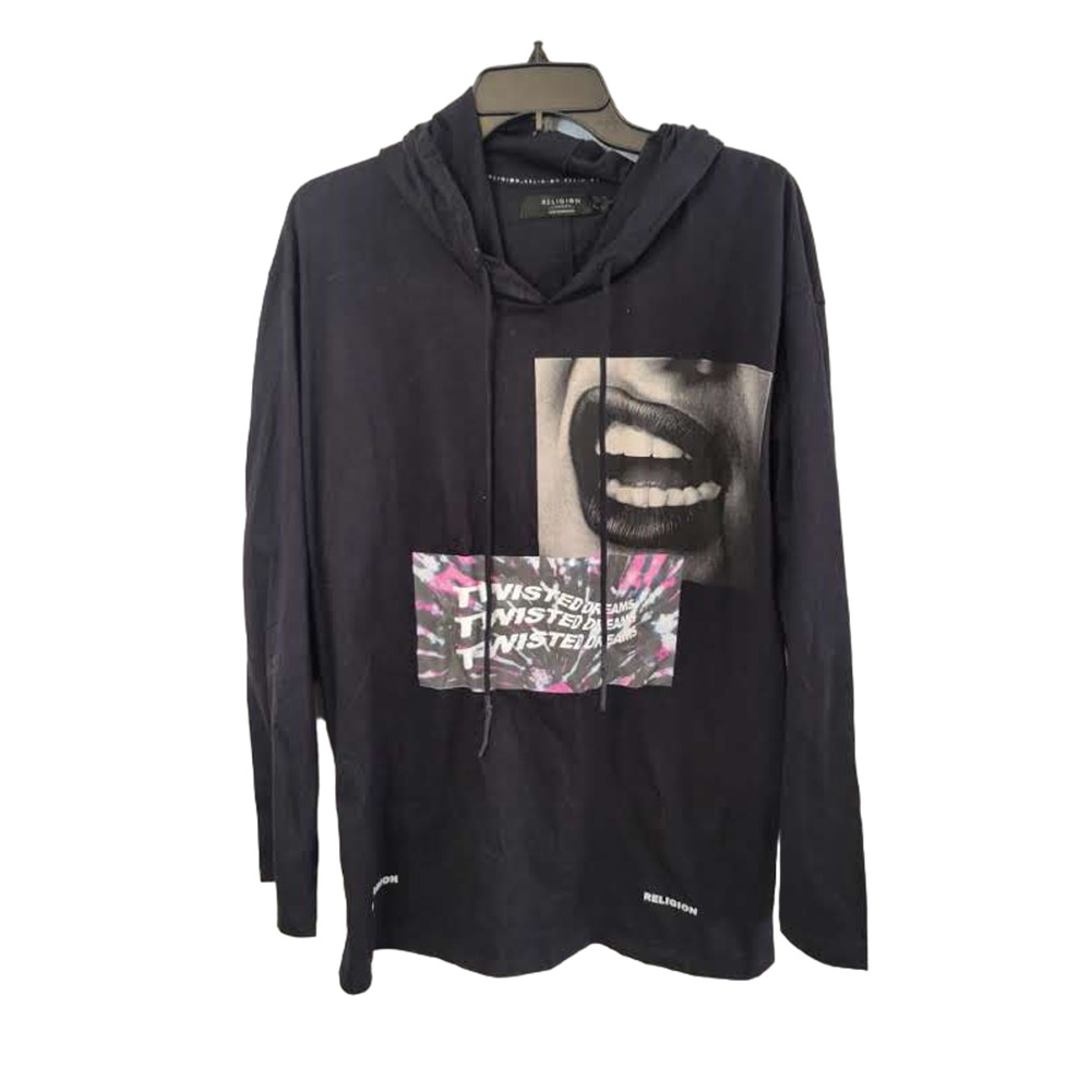 Religion London Black Twisted Dreams Graphic Hooded Men's Sweatshirt Size XL